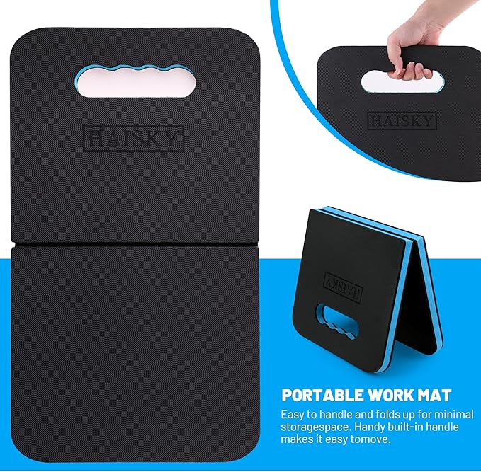 Extra Thick Kneeling Pad with Carrying Handles, EVA Foam Cushioning Mat for Knee for Gardening, Mechanic, Bathing Baby, Exercise & Yoga, 20.5 x 11.8 x 0.9 in, Blue & Black