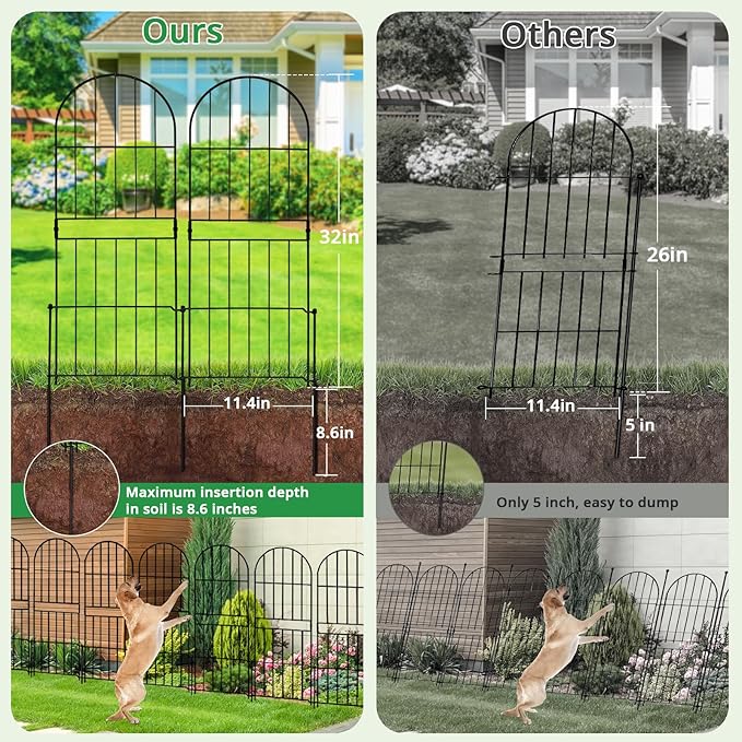 GOTGELIF 10 Pack 32in(H) X 10ft(L) Decorative Fence, Arched Fence - Easy to Disassemble & Install & No Dig Metal Garden Fence Border with 11 Metal Stake for Flower Bed, Landscape, Yard, Patio