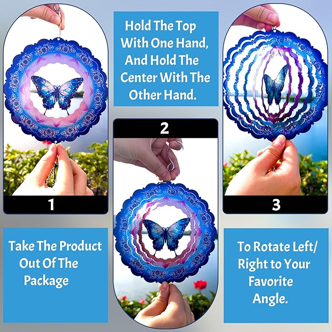 Butterfly Wind Chimes for Outside,Birthday Gifts for Mom Grandma Wife, Butterfly Wind Chimes with 3D Wind Spinners, Outdoor Decor for Garden Yard Porch
