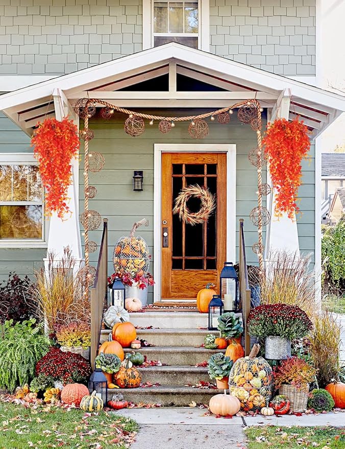 RECUTMS Artificial Hanging Plants Fall Garland 4Pcs 33 Inch Faux Wall Plant UV Resistant Fake Eucalyptus Leaves Ivy Greenery Indoor Outdoor Porch Garden Home Office Autumn Thanksgiving Party Décor