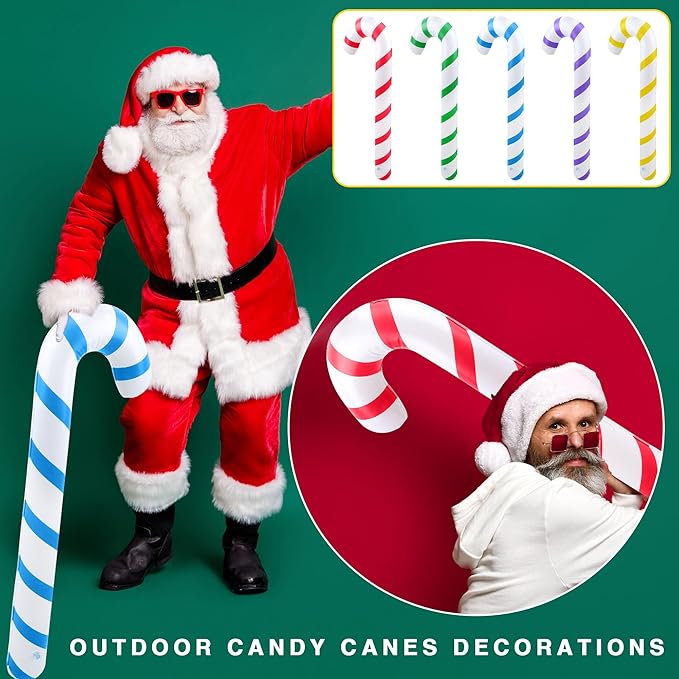 15 Pack 35 Inch Christmas Inflatable Candy Canes Large Blow up Candy Cane Balloons for Indoor and Outdoor Christmas Holiday Party Decoration, 5 Colors