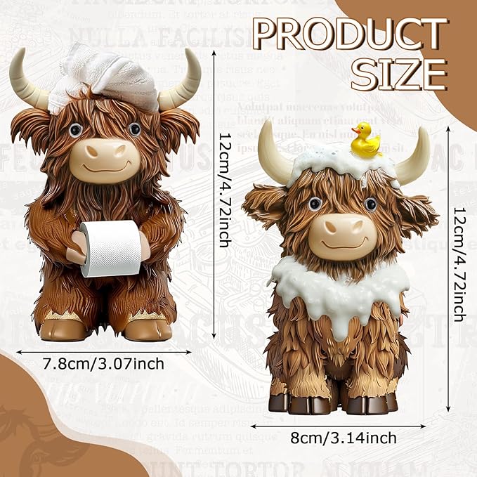 2 Pcs Highland Cow Bathroom Figurines Bathroom Theme Highland Cow Christmas Gnomes Bath Resin Statue Calf Gifts for Christmas Farmhouse Home Garden Kitchen Office Tiered Tray Table Decor