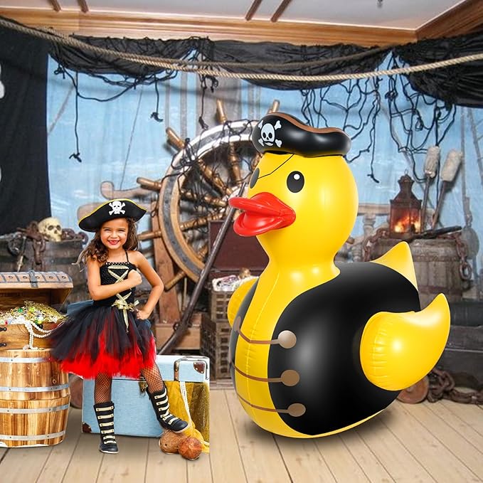 2Pcs 4.6 Feet Halloween Giant Inflatable Duck Outdoor Decorations,Huge Blow Up Yard Yellow Pirate Duck with Hat Summer Duck Pool Float for Indoor Halloween Party Garden Patio Lawn Decor