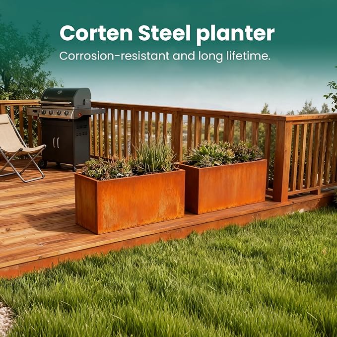 Corten Steel Planter Box Rectangular Planters Large Outdoor Planter Metal Planter Box for Tall Plant Trough Rustic Patina for Garden Yard Commercial Residential Farm 16 in x 31.5 in x 16 in