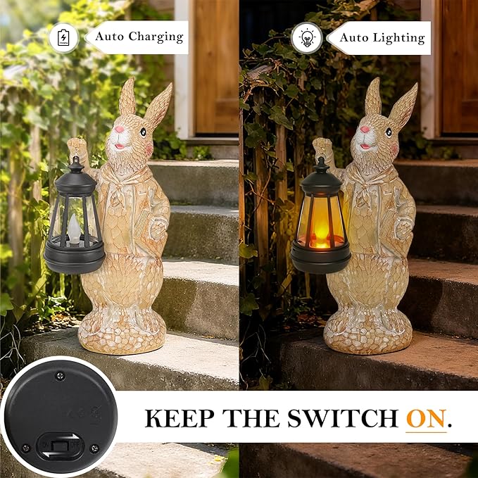 Dr. Bunny Solar Garden Statue, Adorable Rabbit Figurine with Glowing Lantern, Handcrafted Resin Home Decor for Patio, Balcony, Yard, Gift for Women, Housewarming, Birthday, Christmas