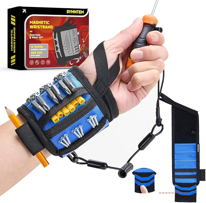 Gifts for Dad, Lanyard Magnetic Wristband for Tools, Birthday Gifts for Men, Lightweight 1680D Double Oxford Fabric, 12 Super Strong Magnets, Gifts for Men, Women, Blue