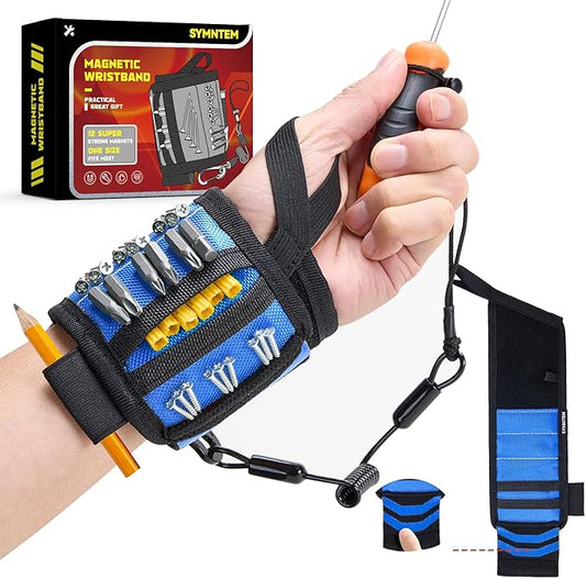 Gifts for Dad, Lanyard Magnetic Wristband for Tools, Birthday Gifts for Men, Lightweight 1680D Double Oxford Fabric, 12 Super Strong Magnets, Gifts for Men, Women, Blue