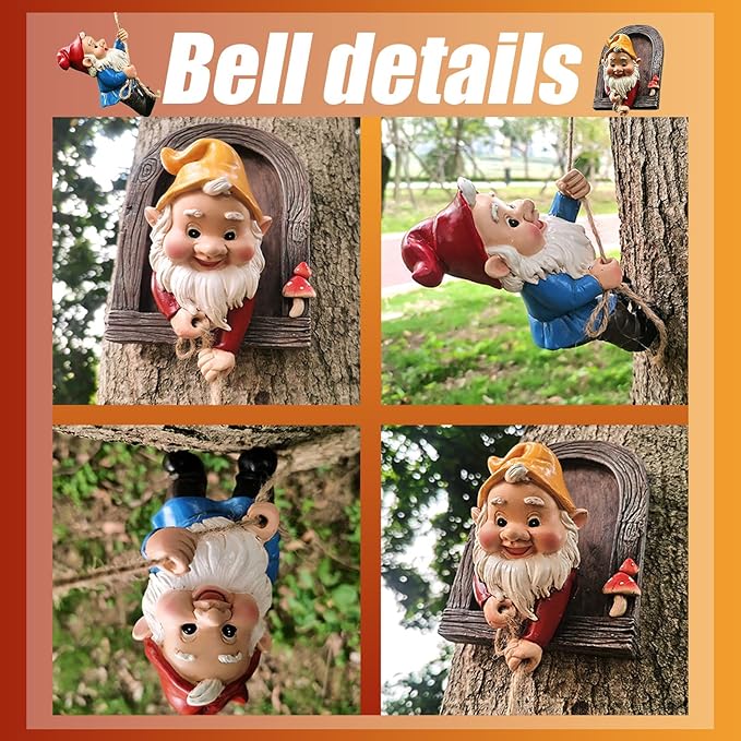 Climbing Gnome Tree Face Outdoor Decor,Adorable Elf Fairy Door Statue, Whimsical Garden Gnomes Decorations for Yard and Patio Art