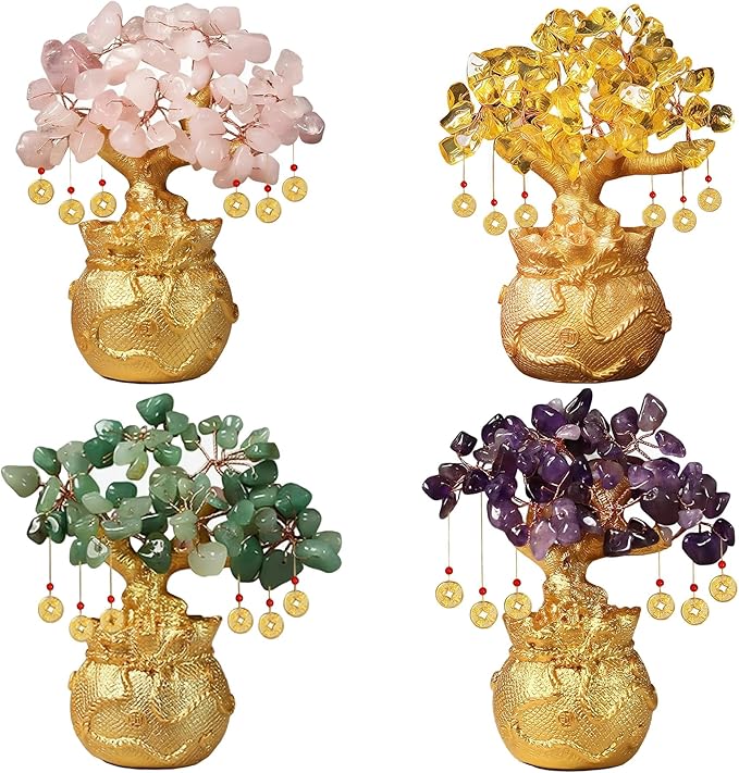 Citrine Crystal Money Tree – Feng Shui Wealth for Prosperity, Golden Money Bag Bonsai, Lucky Gemstone Tree for Home & Office