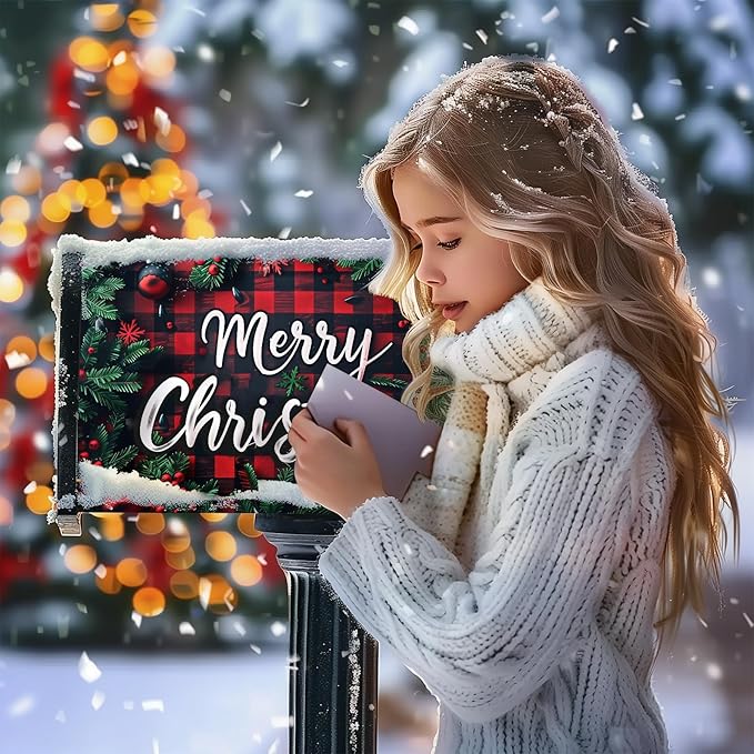 Nanikore Christmas Mailbox Cover Magnetic Standard Size 21 X 18 Winter Christmas Waterproof Post Box Cover Wraps Garden Yard Decor for Outdoor
