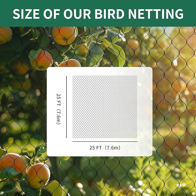 Black Garden Bird Netting, 1" Mesh Net Garden Poultry Netting, Heavy Duty Reusable Garden Fence Net Protect Vegetable Plants Fruit Tree Chicken Coop from Birds and Other Animals, 25' x 25'