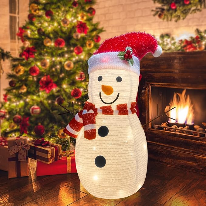 SANKUU Lighted Christmas Snowman Decoration, 22IN Collapsible With 30 Lights, Plug-in Power, Pre-Lit for Indoor Outdoor Yard Holiday Decor