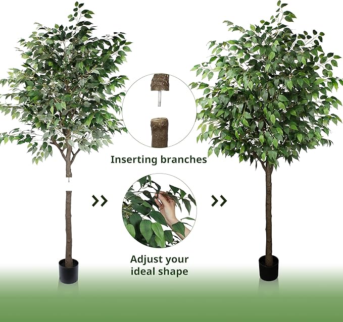 Artificia Ficus Tree 7Ft Tall Silk Ficus Tree with Plastic Pot for Office and Home Decor,Decorative Artificial Plant for Indoors and Outdoors,Fake Ficus Lyrata Plant All Year Round Decoration