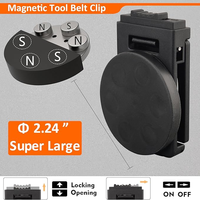 MUTUACTOR Magnetic Tool Belt Clip,Anti-Slip Magnet Tool Holder for Belt,Strong Magne Clip Tool Belt Accessories for Hammer Screwdrivers Adjustable Wrench Magnetic Tools and Hardware(2 Set)