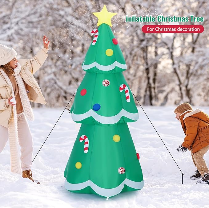 7 FT Christmas Tree Inflatable with LED Lights, Quick Setup, Sturdy Outdoor Holiday Decoration, Includes Sandbags, Stakes, Ropes, Perfect for Yard, Lawn, Garden