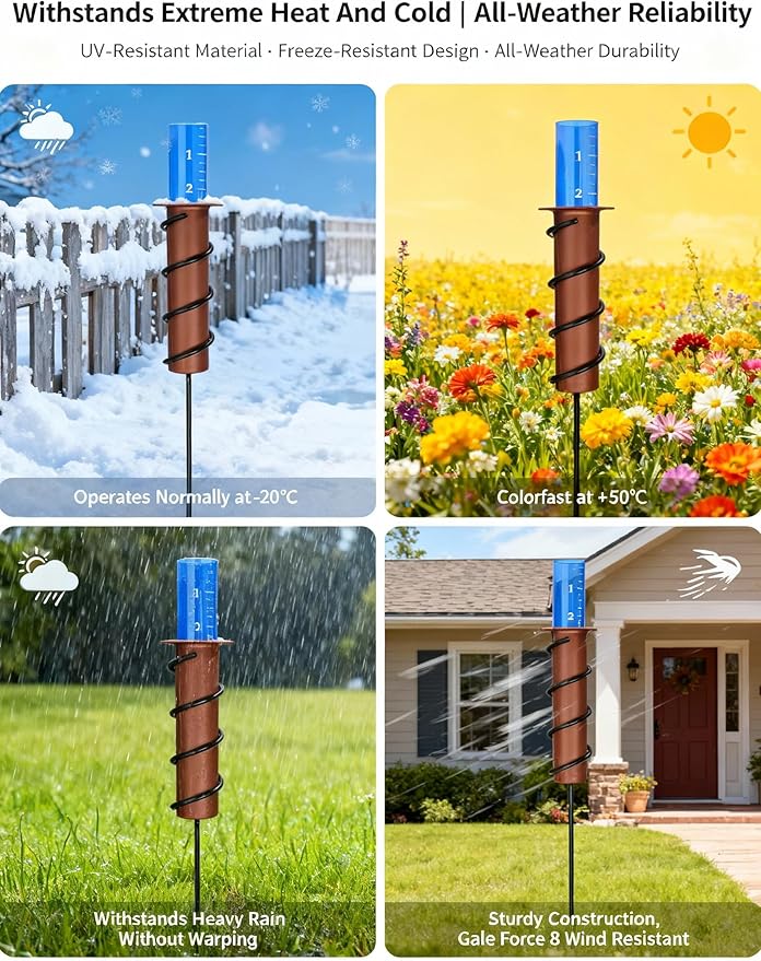 7.8-inch Large Rain Gauge Outdoor Freeze Proof, Durable Plastic Floating Rain Gauges Tube with Long Steel Stake for Yard/Garden Gifts, Accurate Rainfall Measurement & Outdoors Watering Tools