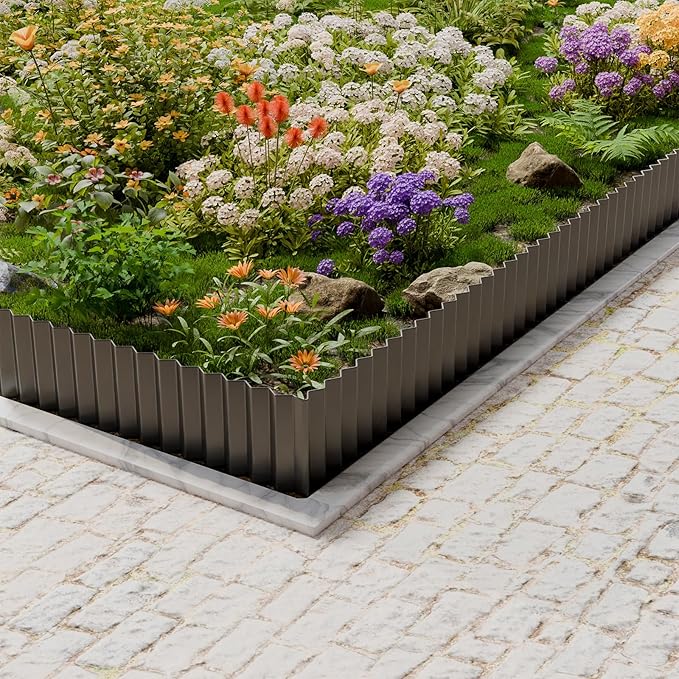 SnugNiture Corrugated Metal Garden Edging,10" x 20' Sturdy Lawn Edging Border,Landscape Edging Border for Lawn, Flower Bed,Garden and Yard(Black)