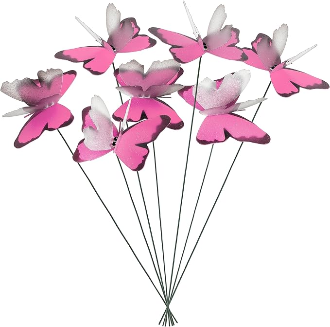 Handmade Lilac Pink Butterfly Garden Stakes Set of 7 - Decorative Outdoor & Indoor Plant Decor - Nature Lover Gift Idea by Air Aquarium Kushner
