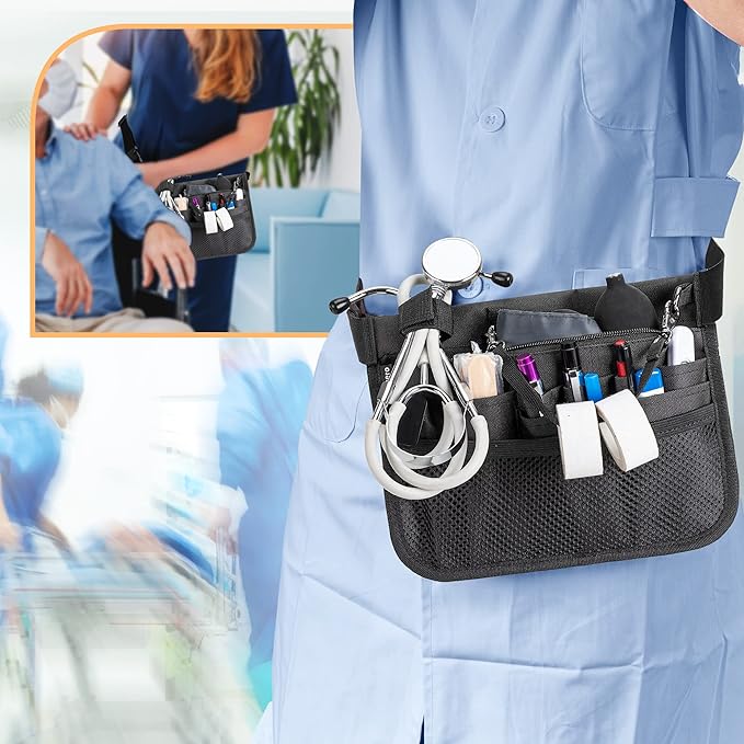 Damero Nurse Fanny Pouch, Nurse Waist Pack with Tape Holder, Nurse Waist Organizer Belt for Stethoscopes, Bandage Scissors and Other Medical Supplies, Black