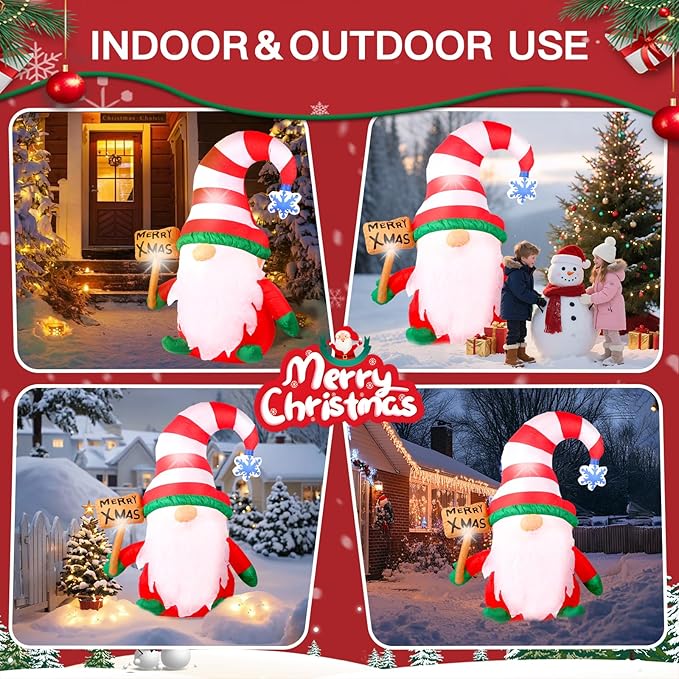 6 FT Christmas Inflatables Decorations Outdoor，Blow Up Gnome Tumbler with Built-in LED Lights for Indoor Holiday Party Yard Garden Lawn Décor