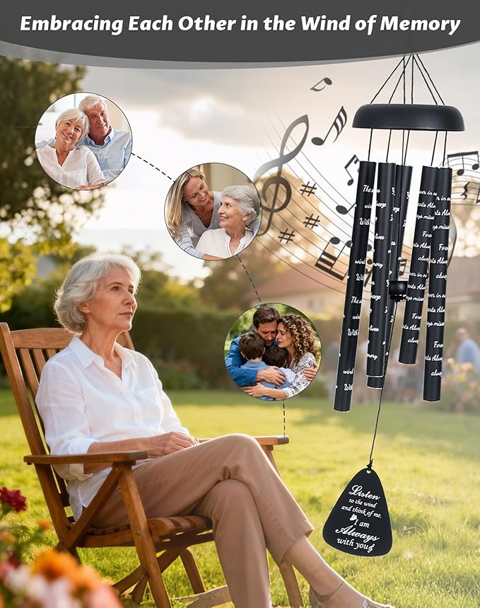 Sympathy Wind Chimes for Outside, Memorial Windchimes for Loss of Loved One Like in Memory of Mother Father Mom Dad, Bereavement Gifts Ideal for Funeral Condolence Remembrance, Outdoor Use