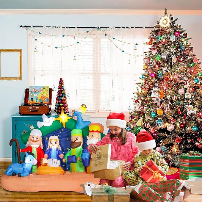 8 FT Christmas Inflatables Nativity Scene, Blow Up Christmas Nativity Scene, LED Lighted The Birth of Jesus Scene Inflatables Decor, Christmas Outdoor Inflatable Decorations for Xmas Yard Garden Décor