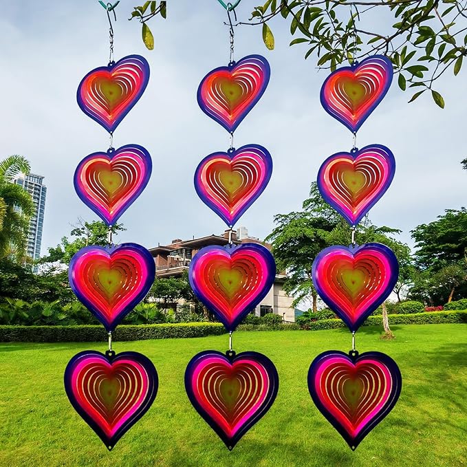 DJUAN Heart Wind Spinners Outdoor Garden Decor - Birthday Gifts for Mom Grandma Women,Metal Hanging Ornaments for Yard Lawn Window Ceiling Home Christmas Day Party Wedding Decoration