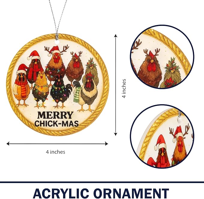 Funny Christmas chicken ornaments for christmas tree 2025 - chicken ornament - chicken christmas ornaments - rooster christmas ornaments - christmas chicken decor - Vintage Christmas ornament