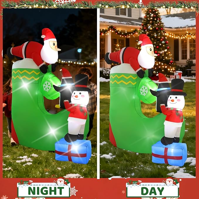 7FT Santa Claus Inflatable Decoration with Built-in LED Lights, Christmas Outdoor Inflatable Decoration for Lawn, Yard, Garden, Patio