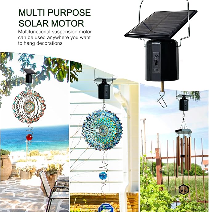 Solar Wind Spinner Motor - Revolving Solar Energy Operated Motor Rotating for Garden Spinners, Windchime, Suncatcher, Hanging Display Motor for Patio Lawn Yard Art Decoration Outdoor Décor