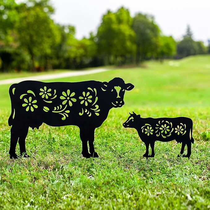 Cow Metal Garden Stakes Decorative,Cow Gifts for Women/Men/Cow Lovers Gifts,Black Cow Silhouette Statues Garden Decor for Outside,Outdoor Decor,Yard Art,Patio,Lawn Ornaments