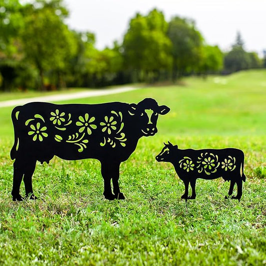 Cow Metal Garden Stakes Decorative,Cow Gifts for Women/Men/Cow Lovers Gifts,Black Cow Silhouette Statues Garden Decor for Outside,Outdoor Decor,Yard Art,Patio,Lawn Ornaments