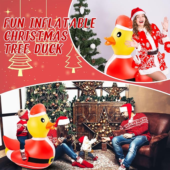 Hungdao 1 Pcs 4 Feet PVC Christmas Giant Inflatable Duck Huge Rubber Large Blow up Duck Christmas Pool Floats for Xmas Holiday Indoor Outdoor Pool Decorations (Santa Claus)