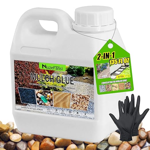 135oz Mulch Glue, Landscaping Mulch Glue, Gravel & Rock Binder for Pea Gravel, Stones & Mulch – Strong Hold for Garden, Yard & Outdoor Projects