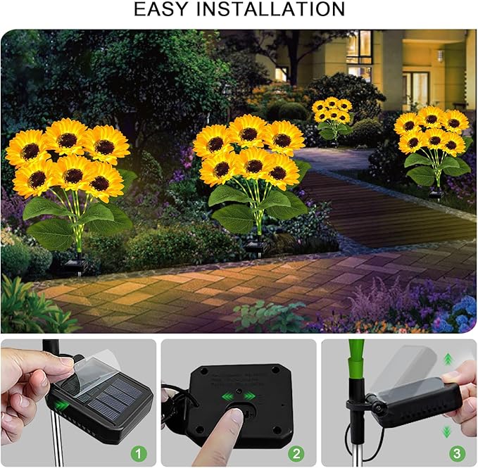 4 Pack with 24 Solar Sunflower Lights Outdoor Decorative Lights for Garden Gift for Mom and Friends, IP65 Waterproof Sunflower Garden Stake Lights for Yard Patio Lawn Pathway