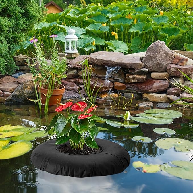 DECOHS 17.3" Floating Planters for Ponds, Woven Fabric Floating Pond Plant Baskets, Aquatic Plant Fish Barrier Floating Island for Garden Water Features and Aquascape Decoration