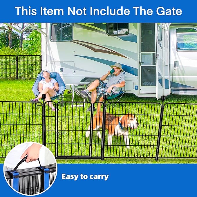 ADAVIN 48 in(H) Garden Fence Panels, 8 Panels Total 17.7 Ft(L), Heavy Duty Iron Metal Animal Barrier Fence, Fencing for Flowers Beds, Camping Fence, No Dig Garden Border Fencing for Yard（No Gate）