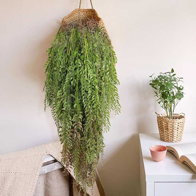RECUTMS 2 Pcs Fake Plants Hanging Artificial Hanging Plants Faux Ivy Vine Leaves Faux Plants Wall Greenery Home Garden Wedding Party Indoor Outdoor Decorations(Green Brown)