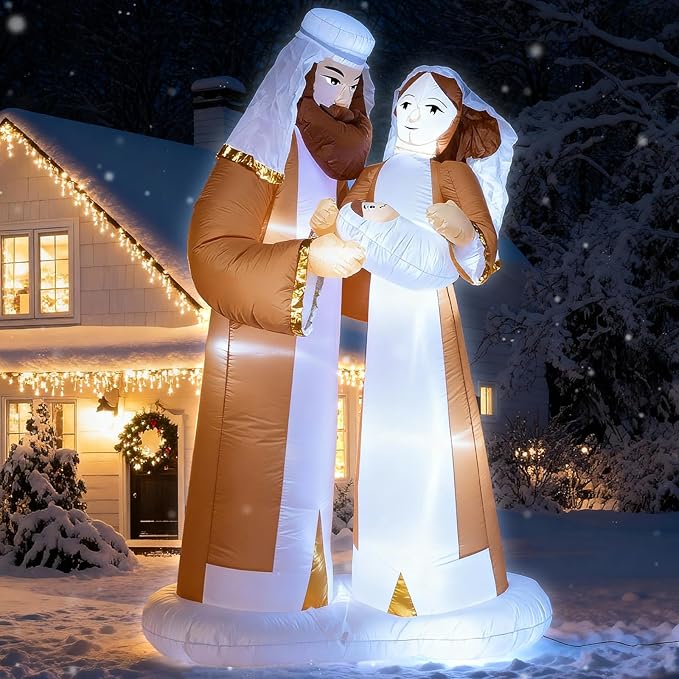 TRMESIA 8 Feet Jesus Birth Decoration Indoor Outdoor Inflatable Nativity Scene with LED Lights, Christmas Garden Lawn Decoration, Blow up Xmas Decor, Holiday Celebrations and Parties