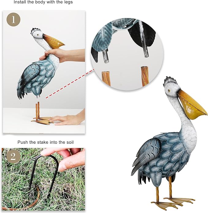 TERESA'S COLLECTIONS Pelican Statues Outdoor Decor, 16.5" Coastal Ocean Bird Garden Statues & Sculptures, Metal Yard Art Lawn Ornaments for Patio, Pond, Pool, Backyard Decorations