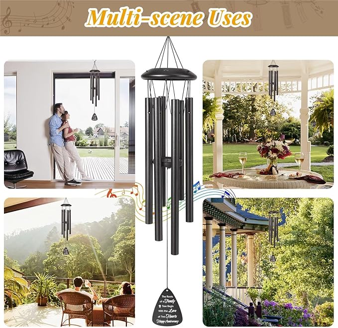 30th Anniversary Wind Chimes Gifts for Men Women,Romantic 30 Year Anniversary for Couples, Wife, Husband, Parents, Friends, 30th Wedding Gifts Idea of Happy Anniversaries Decorations,Black