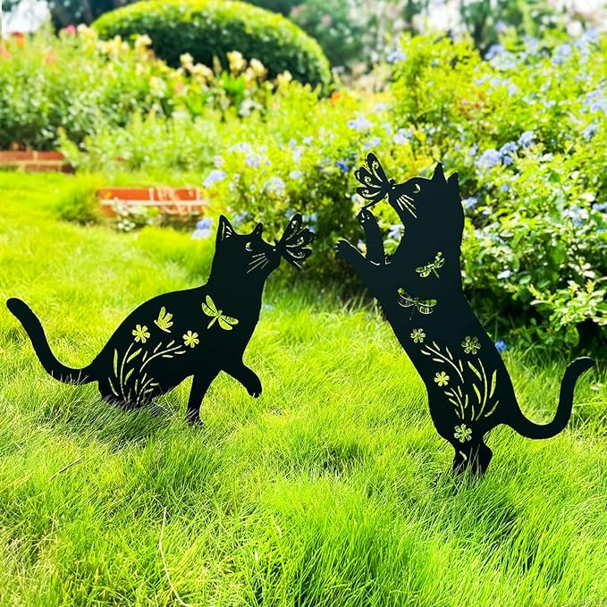 Christmas Gifts for Women Cat Metal Decorative Garden Stakes Cat Unique Gifts for Men Silhouette Statues for Yard Art, Outside, Patio, Outdoor Decor, Garden Decorations, Lawn Ornaments