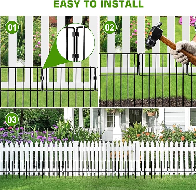 10 Panels Garden Fence Animal Barrier, No Dig Dog Fence Outdoor for Yard, 13in(H) x 10ft(L) Metal Small Garden Fencing for Dogs Pet Rabbits Defense, Bottom Border for Yard Patio