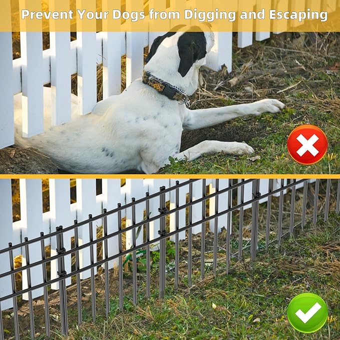 25 Pack Garden Animal Barrier Fence, 17in (H) X 27ft (L) No Dig Fence, Rustproof Metal Garden Fencing Bordere, Decorative Fencing Panel for Dog Rabbits Ground Stakes Defense and Outdoor Patio