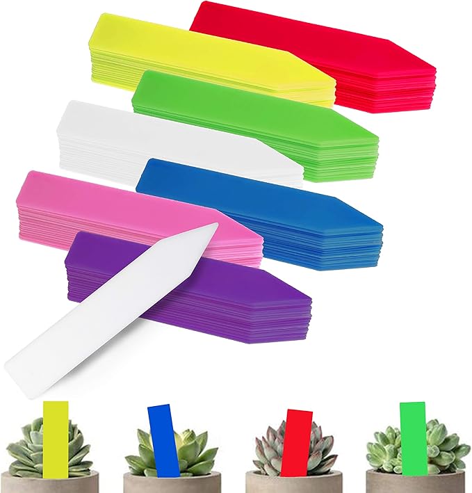 BEADNOVA Plant Labels 140pcs Plant Tags Multicolor Identification Stakes Plastic Labels for Pots Garden (4 Inch, 7 Colors)
