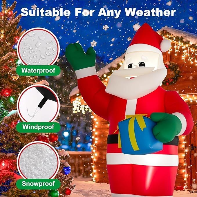 6FT Christmas Inflatable Santa Claus Outdoor Decorations, Inflatable Santa with Gift Box Built-in LED Lights, Blow Up Yard Decorations for Holiday Xmas Party Indoor Garden Lawn (Santa Claus)