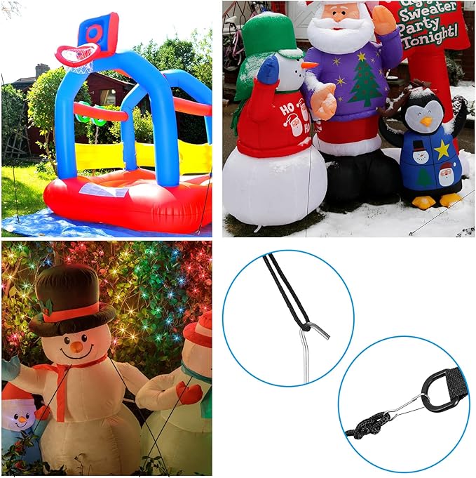 Inflatable Yard Stakes for Inflatables, Metal Tent Stakes Heavy Duty and 5 Feet Tethers with Hooks for Holiday Inflatable Decorations Camping Xmas Decoration(64 Pcs)