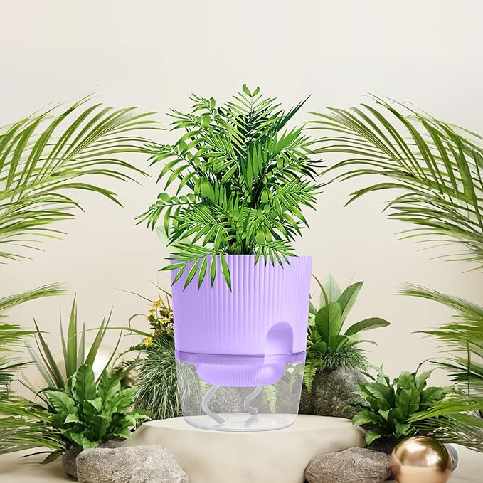 ZXJ 5.5 Inch Self Watering Planter Pots for Indoor Plants - African Violet Pots with Wick Rope - Purple