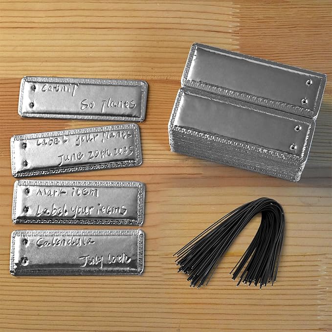 Metal Tags, Aluminum Plant Labels Outdoor Waterproof Plant Markers with 6 Inch Wires, 50 Pack Double-Sided Writable Garden Tags