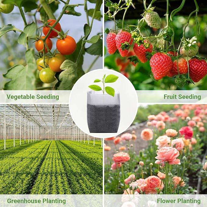 GREANER 200 PCS Nursery Grow Bags, 7.8x8.6 inch Fabric Seedling Plant Grow Bags, Vegetables Fabric Plant Pots for Gardening Seed Starts - White